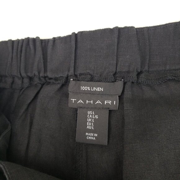 Talbots 100% Linen Wide Leg Pant Womens Large Black Lightweight Side Zip Trouser - Picture 9 of 12